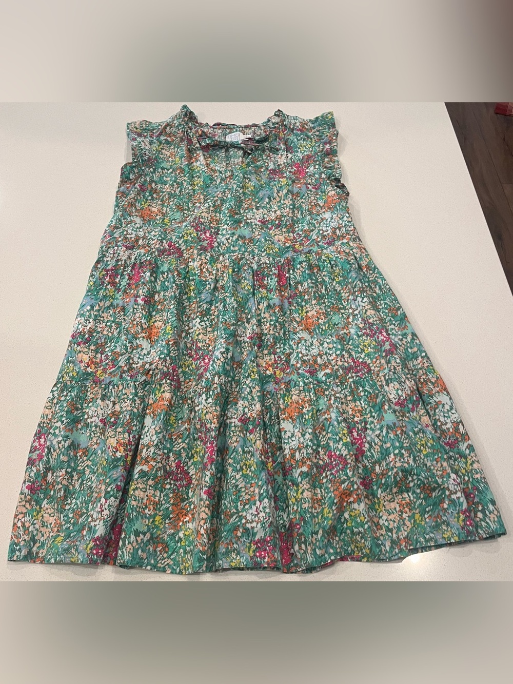 Time and Tru Teal Floral Ruffle Sleeve Casual Dress